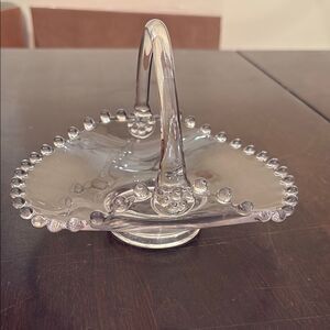 Vintage Clear Glass Basket with Beaded Rim